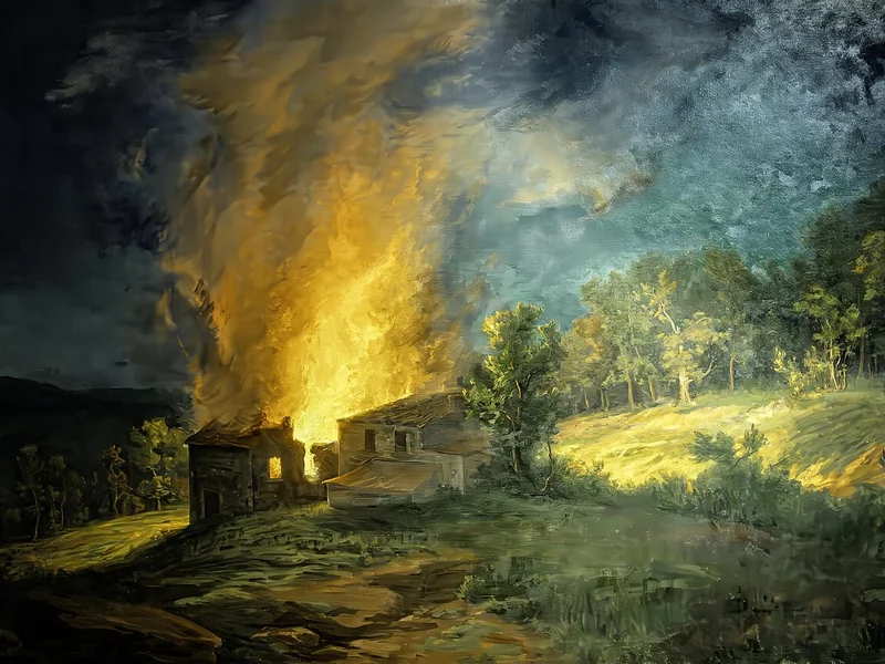 1863-Jean-Louis Rouméguère - Fuoco al crepuscolo - Museo delle Americhe ad Auch